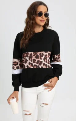 White & Animal Print Striped Top In Black