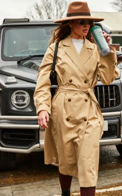 Object Double Breasted Trenchcoat In Beige