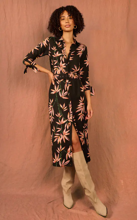 Alva Midi Shirt Dress In Bamboo Black Base