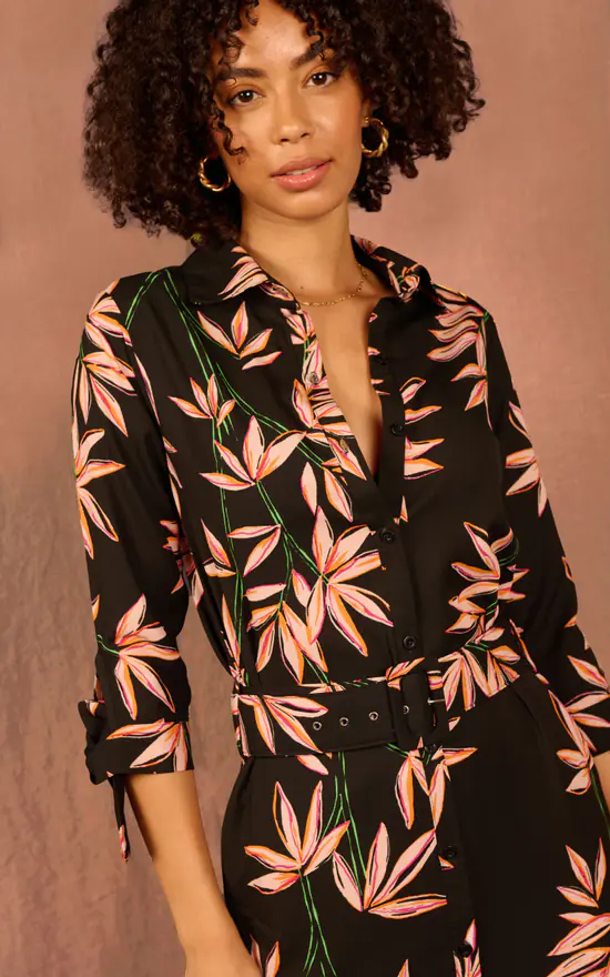 Alva Midi Shirt Dress In Bamboo Black Base - Image 4