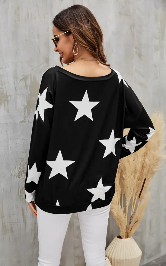 Oversized Star Print Top In Black - Image 2
