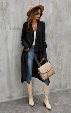Black Chunky Pleat Oversized Cardigan