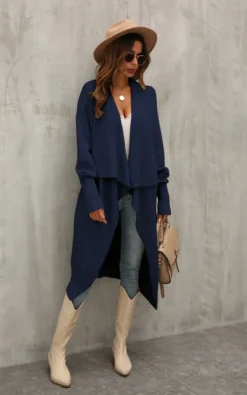 Navy Chunky Pleat Oversized Cardigan