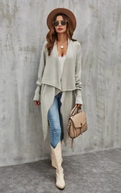 Grey Chunky Pleat Oversized Cardigan
