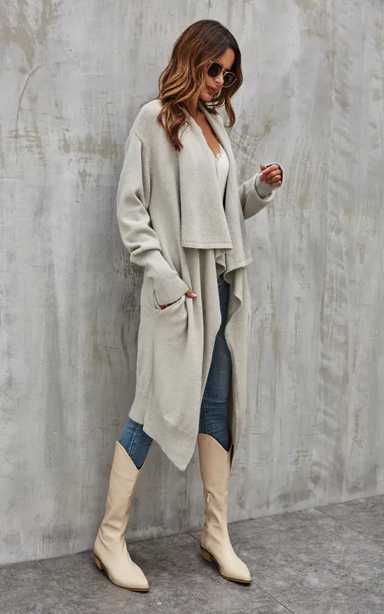 Grey Chunky Pleat Oversized Cardigan - Image 4