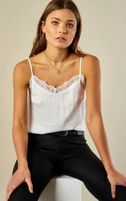 Vila Cloud Dancer Lace Trim Cami Top