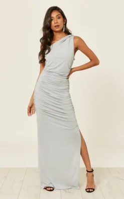Angelina Dove Grey One Shoulder Maxi Bridesmaid Dress