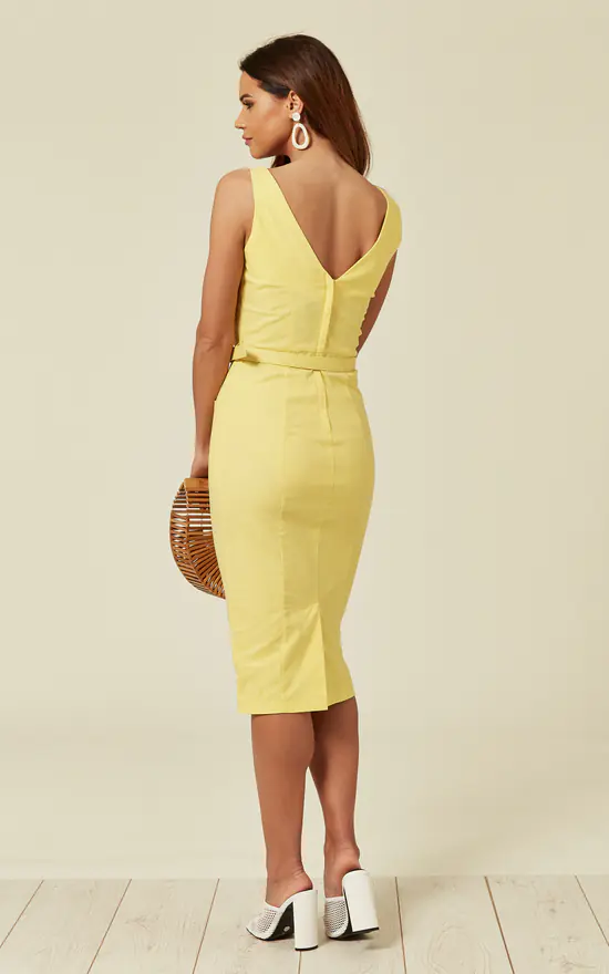 Ines Belted Low Back Midi Pencil Dress In Yellow - Image 3