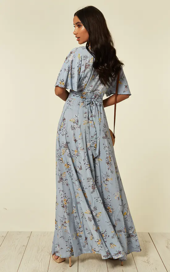Kayla – Button Through Blue Maxi Dress - Image 3
