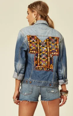 Vintage Wash Denim Jacket With Embroidery