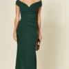 Bardot Pleated Occasion Maxi Dress In Emerald Green