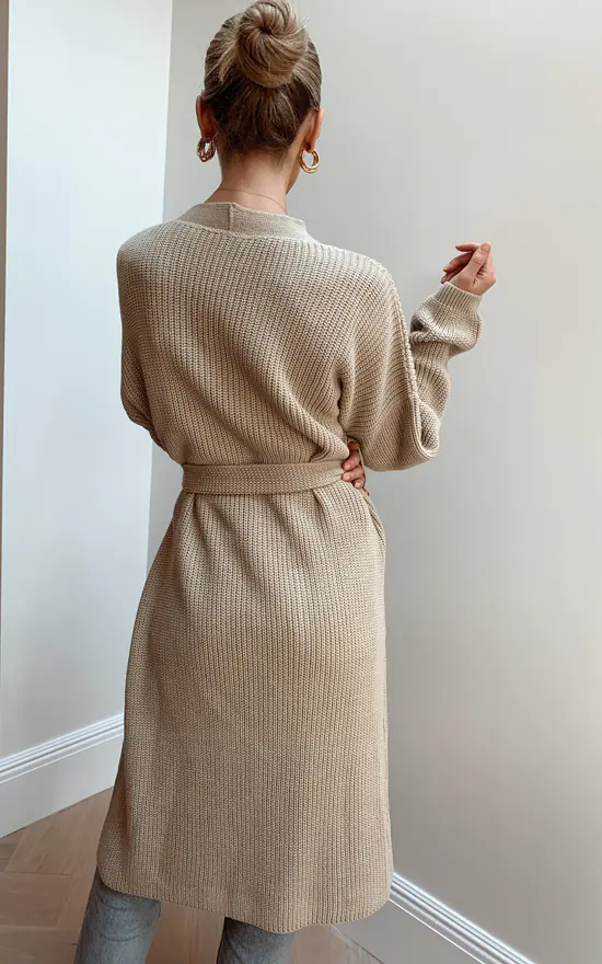 Arden Midi Tie Cardigan Light Beige - Image 2