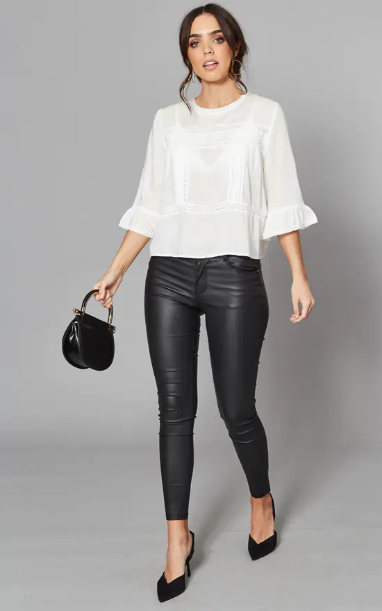 ONLY 3/4 Flared Sleeve Top With Detail In White - Image 2