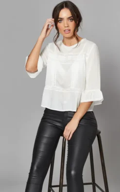 ONLY 3/4 Flared Sleeve Top With Detail In White