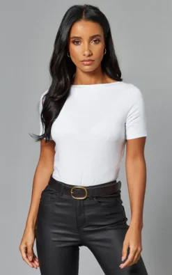 Slim Fitting Boatneck Top In White