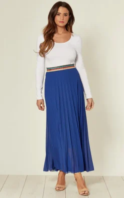 Royal Blue Pleated Maxi Skirt With Elasticated Waistband