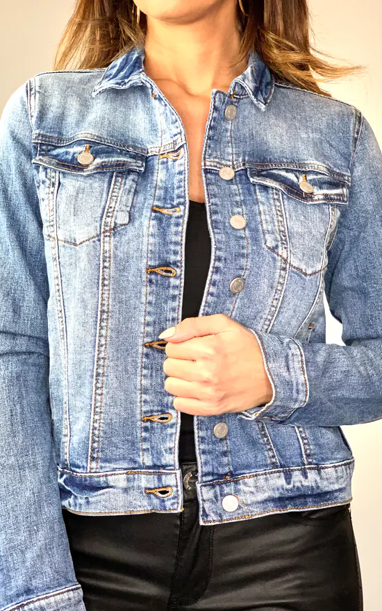 Vila Denim Jacket In Washed Mid Blue - Image 4