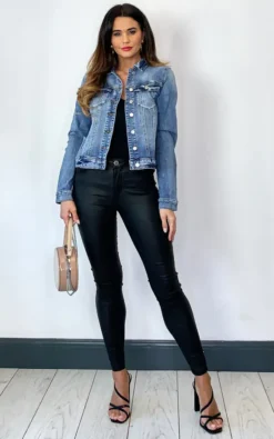 Vila Denim Jacket In Washed Mid Blue