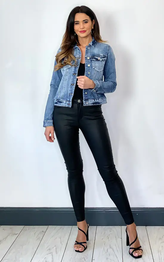 Vila Denim Jacket In Washed Mid Blue - Image 2