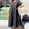 Diana Tiered Midi Smock Dress In Black
