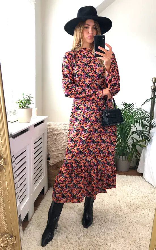 Glamorous Multi Mix Floral Long Sleeve Midi Dress - Image 2