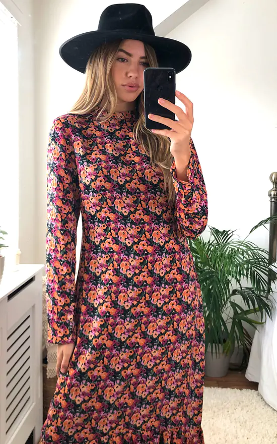 Glamorous Multi Mix Floral Long Sleeve Midi Dress - Image 4