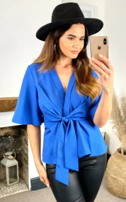 Kimono Knot Top In Azure Blue