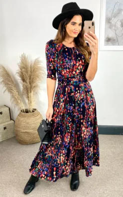 Abstract Floral Print Maxi Dress, Navy Multi