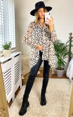 Lauren Animal Lurex Spot Print Oversize Blouse With Hi Lo Hem