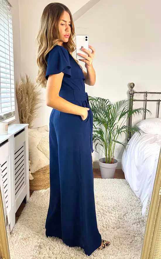 Chloe Cape Sleeve Wide Leg Jumpsuit With Tie - Image 4
