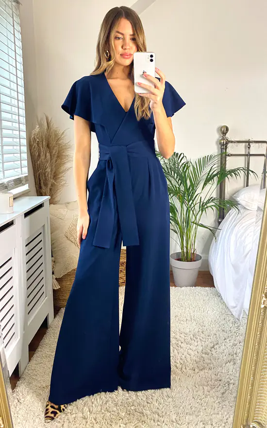 Chloe Cape Sleeve Wide Leg Jumpsuit With Tie - Image 3