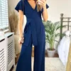 Chloe Cape Sleeve Wide Leg Jumpsuit With Tie