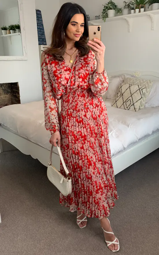 Traffic People Requim Midi Floral Dress In Red - Image 4