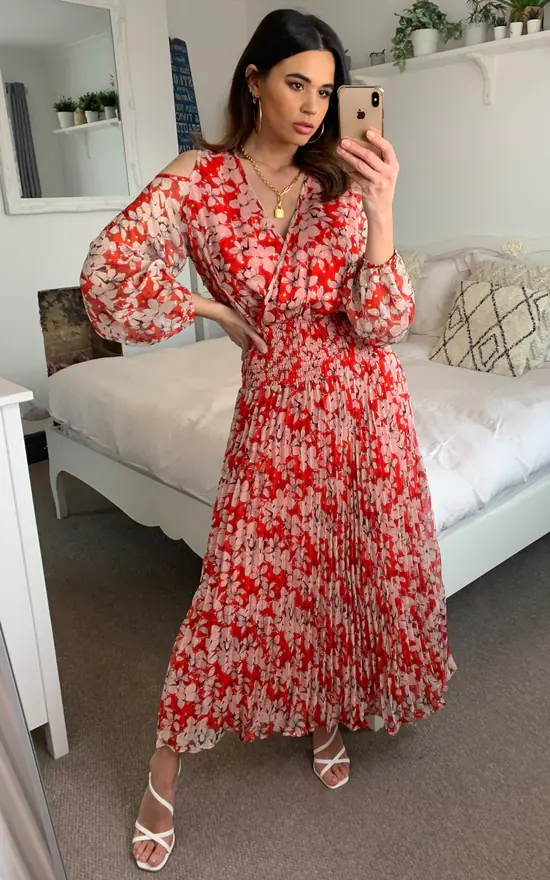 Traffic People Requim Midi Floral Dress In Red - Image 2