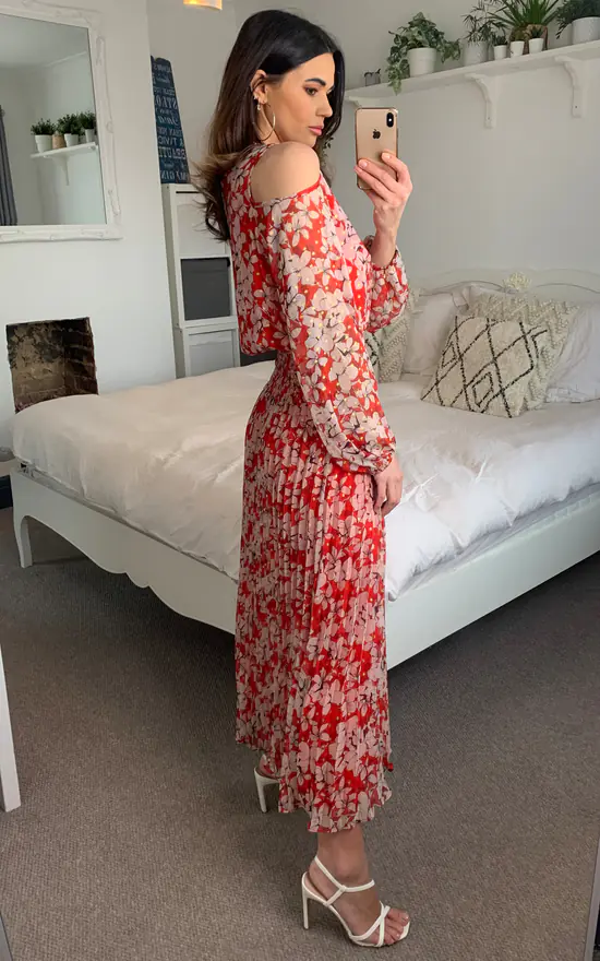 Traffic People Requim Midi Floral Dress In Red - Image 3