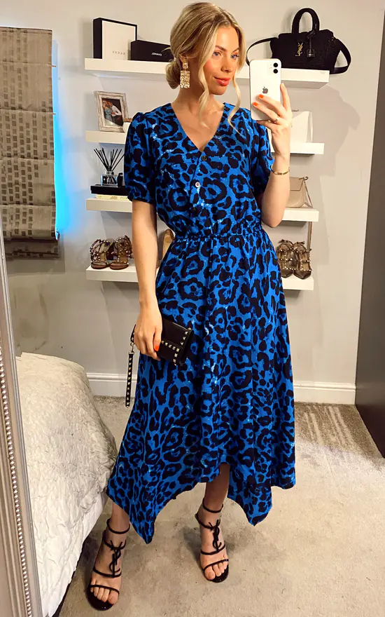 Jolie Moi Nana Hanky Hem Dress, Blue Animal