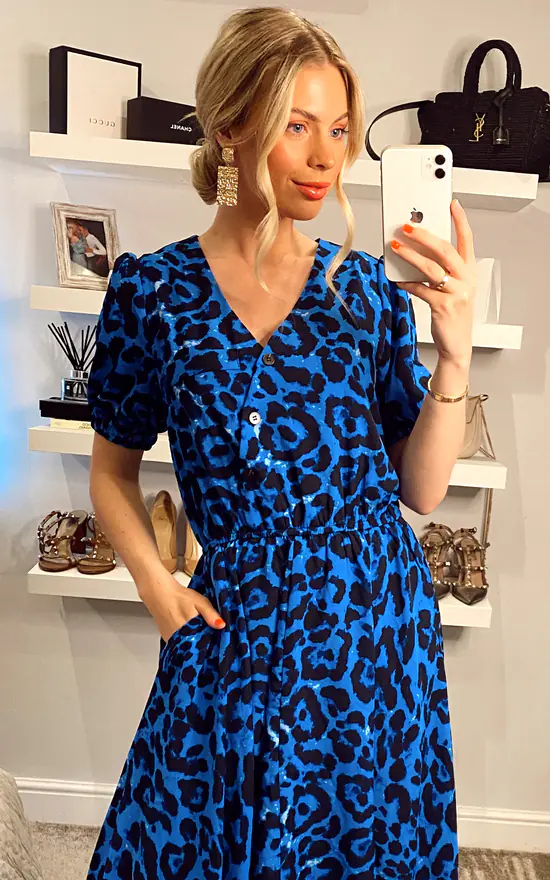 Jolie Moi Nana Hanky Hem Dress, Blue Animal - Image 4