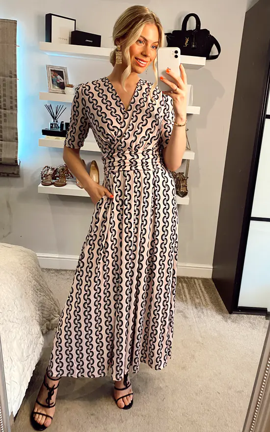 Jolie Moi Molly Geo Print Maxi Dress, Pink Geo