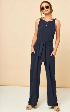 Tie Front Jumpsuit In Navy