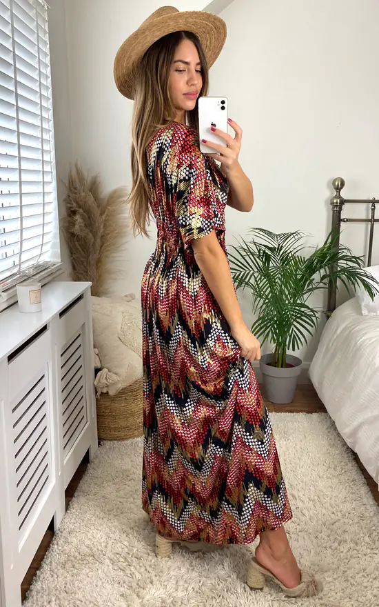 Red Metallic Missoni Print Crossover Maxi Dress - Image 3