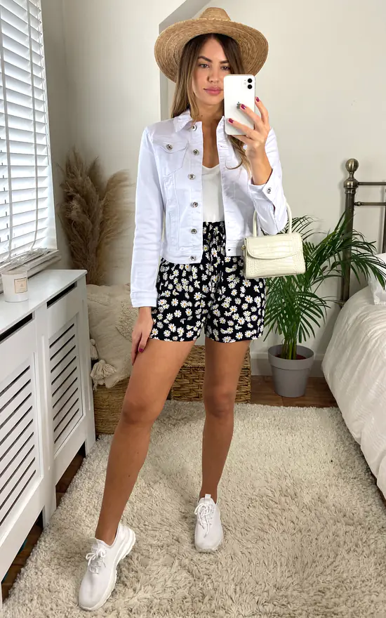 Cotton Denim Stretch Jacket In White - Image 2