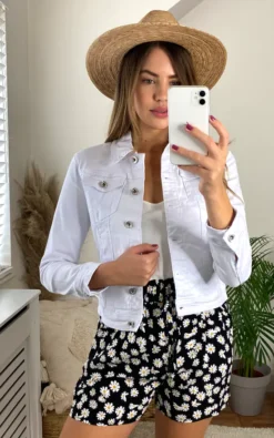 Cotton Denim Stretch Jacket In White
