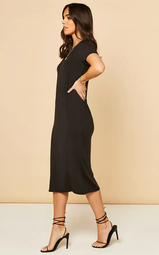 T Shirt Midi Dress In Black - Image 3