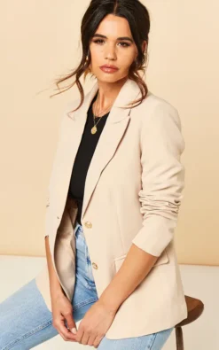 Blazer With Gold Buttons In Nude