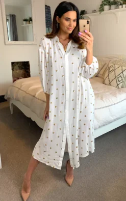 Traffic People Breathless Stroll Maxi Shirt Dress In White