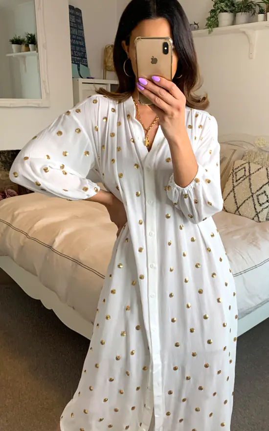 Traffic People Breathless Stroll Maxi Shirt Dress In White - Image 4