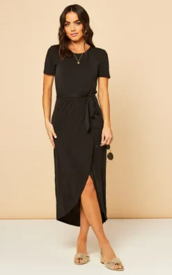 Object Midi Jersey Wrap Dress In Black