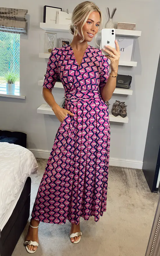 Coleen Wrap Maxi Dress, Fuschia