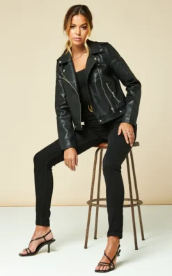 Noisy May Leather Look Biker Jacket In Black