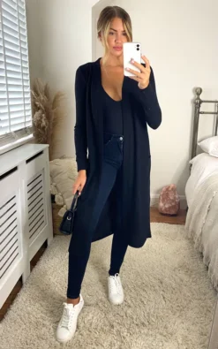 Noisy May Longline Open Front Cardigan In Black